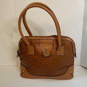 London Fog Ostrich  Faux Leather Handbag Satchel Tan/brown